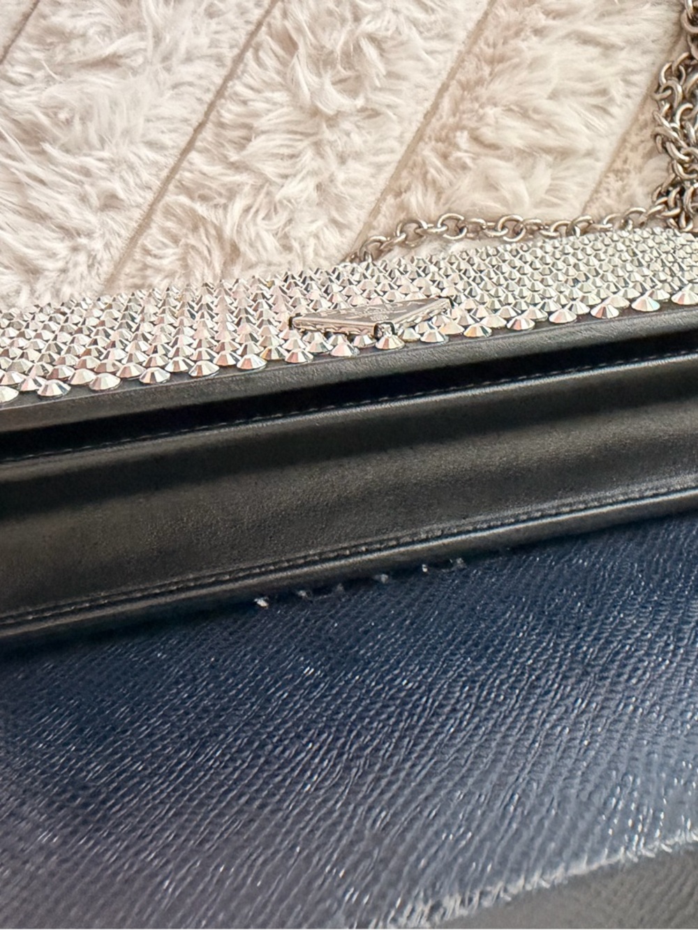 PRADA Black Satin Crystal Crossbody Clutch Bag 1DH044 - Picture 9 of 16